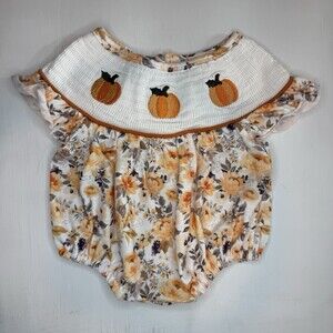 Boutique Pumpkin Romper 3 Months Smocked Bubble Embroidered Fall Halloween
